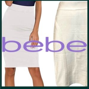 NWOT Bebe White Alyssum Bodycon Bandage Pencil Midi Skirt (M)